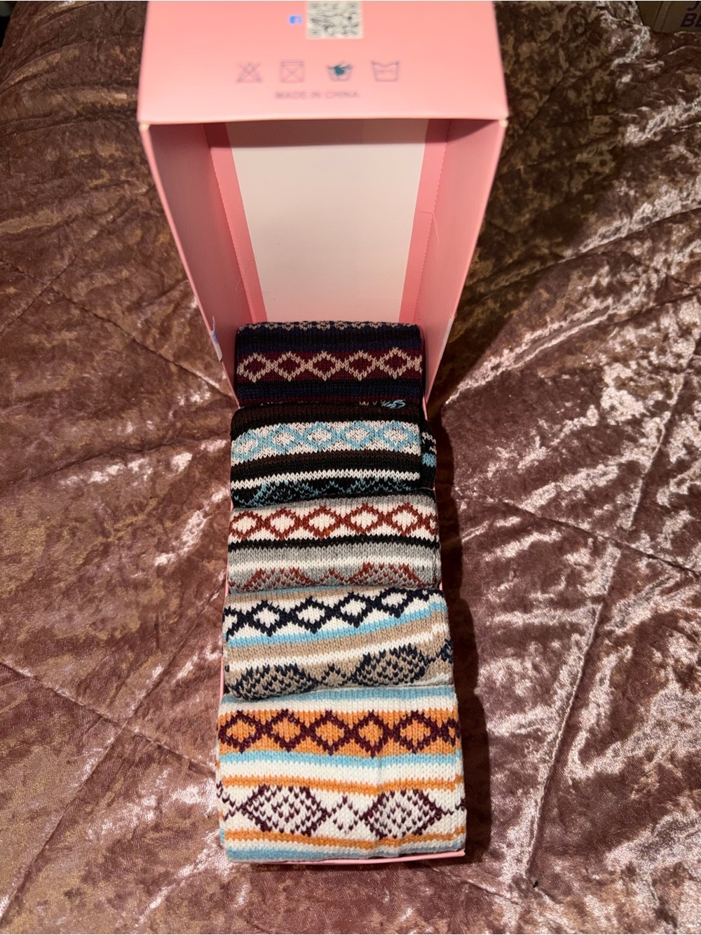 Women's Multicolor Patterned Wool Knit Socks - Blue, Black & Rust